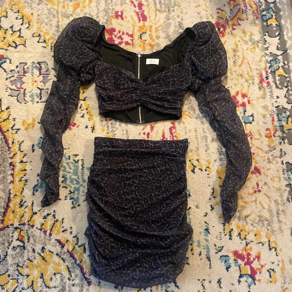 Grey leopard print two piece mini dress